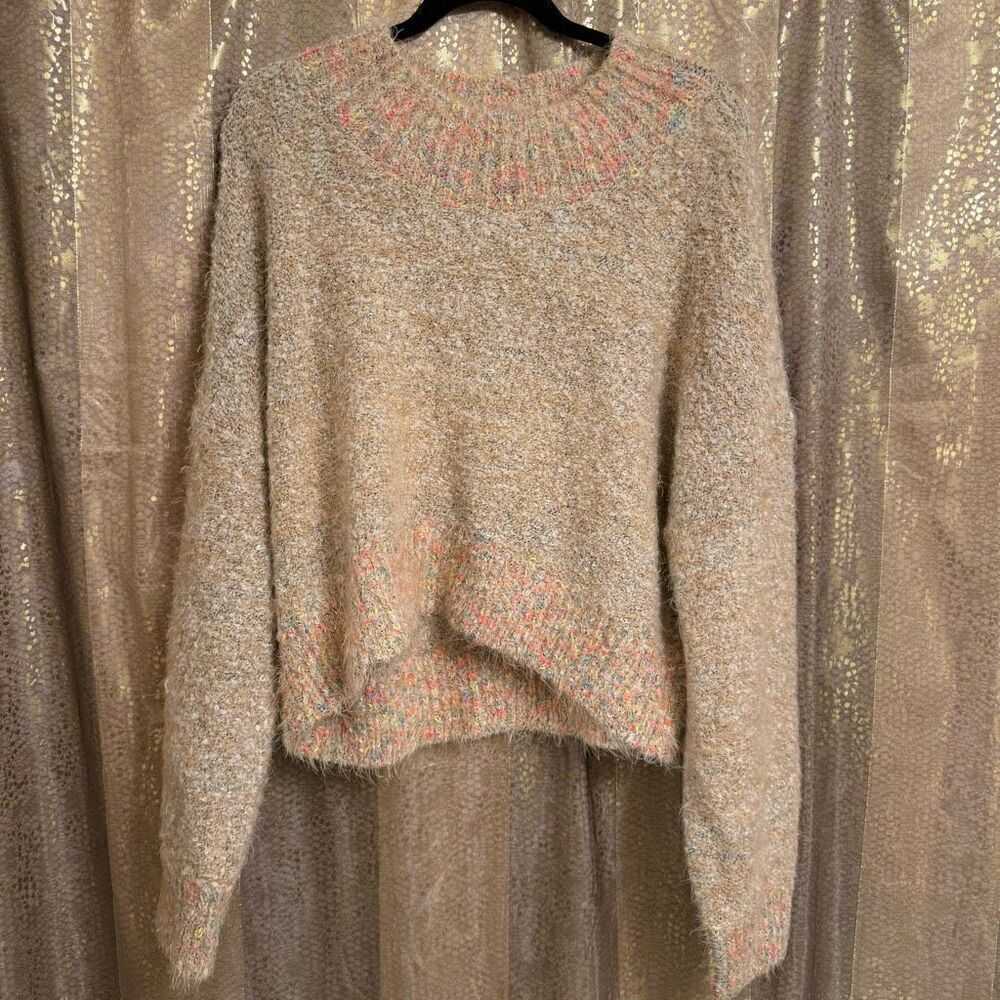 Free People Stardust Colorful Soft Cozy Fuzzy Pullover Sweater XL NEW